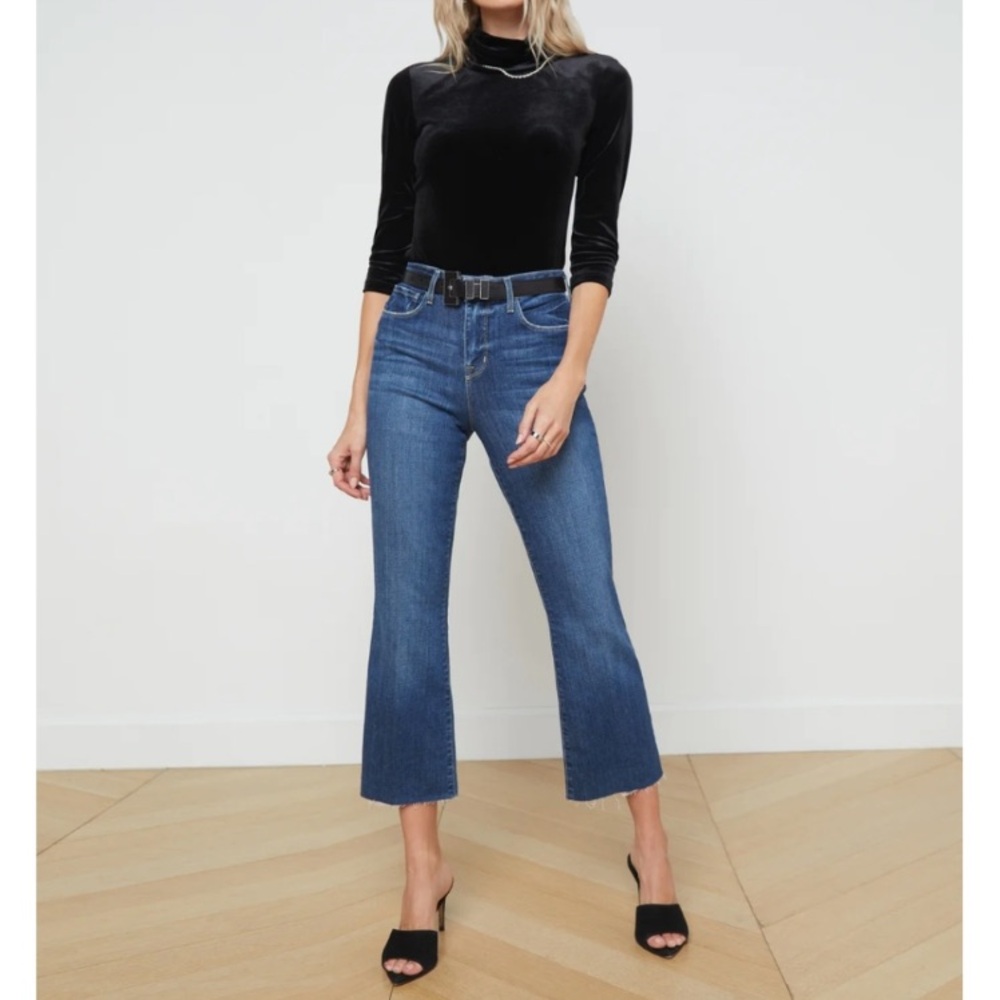 L'AGENCE Blue Ankle Cropped Jeans with Flare